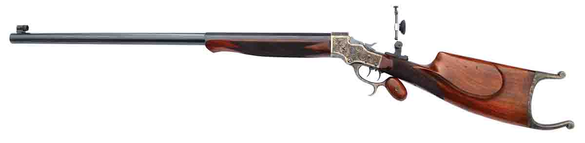 An American Stevens Model 51 offhand target rifle from around 1900. Its balance and flowing lines are perfectly suited to the curves of the human hand, arm and shoulder – beauty combined with uncompromising utility.